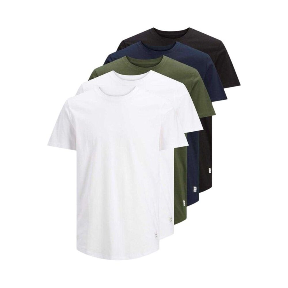 Jack And Jones Mens Noa Crew Neck T-Shirt (Pack of 5) / White/Black/Navy/Forest